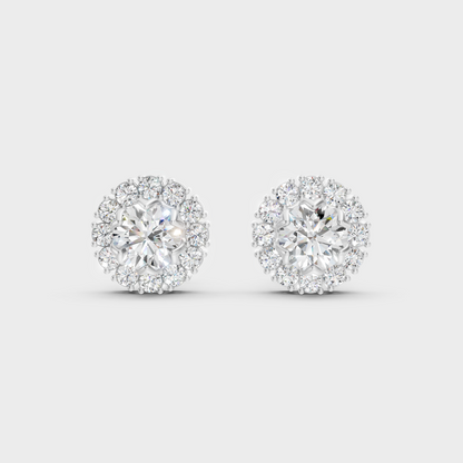 High-Polish 950 Platinum Round Halo Lab Diamond Earrings For Refined Brilliance