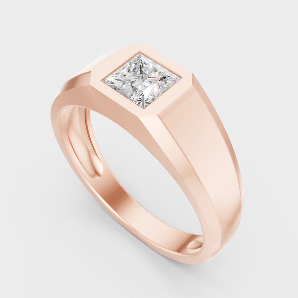 Sleek 14K Rose Gold Men’s Band Featuring A Certified 0.50Ct Princess Lab Diamond