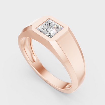 Sleek 14K Rose Gold Men’s Band Featuring A Certified 0.50Ct Princess Lab Diamond
