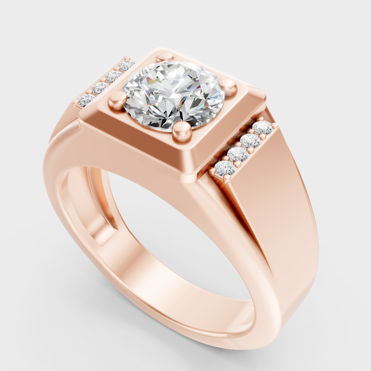  Sleek 14K Rose Gold Men’s Band Featuring A Certified 1-5Ct Round Lab Diamond
