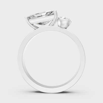 1.75 Ct Emerald & Round Lab-Grown Diamond Two-Stone Ring in