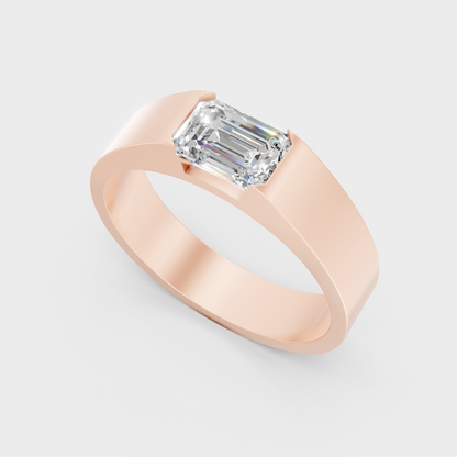 Sleek 14K Rose Gold Men’s Band Featuring A Certified Emerald Lab Diamond