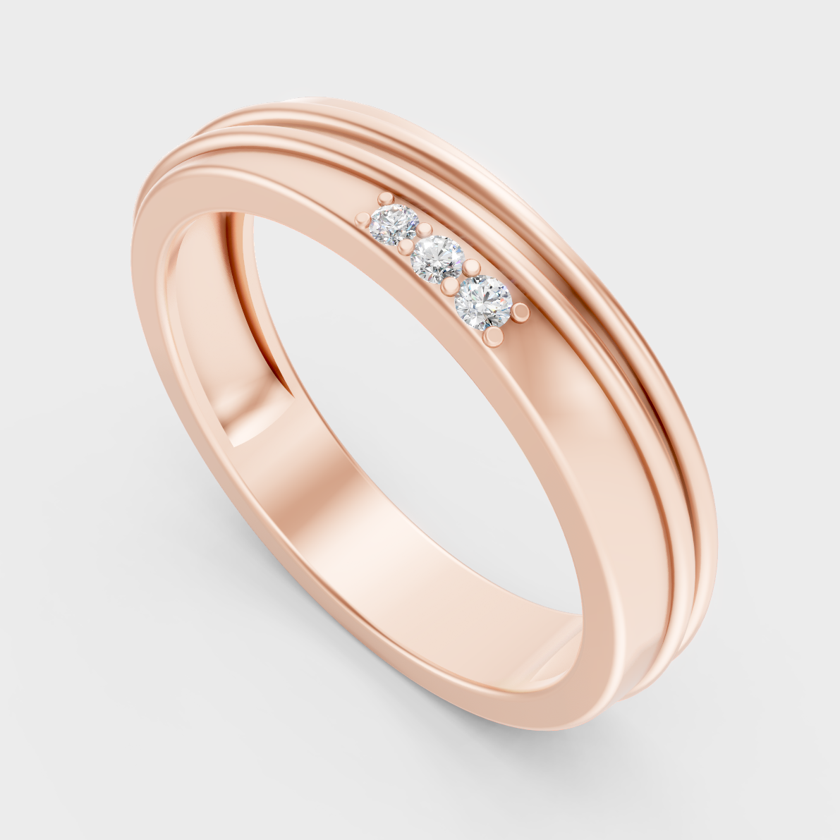 Sleek 14K Rose Gold Men’s Band Featuring A Certified 0.04Ct Round Lab Diamond