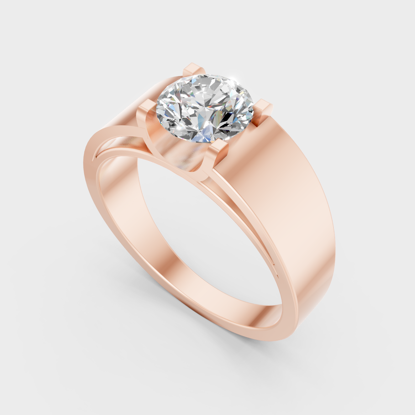 Sleek 14K Rose Gold Men’s Band Featuring A Certified 0.95Ct Round Lab Diamond