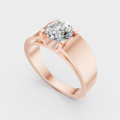 Sleek 14K Rose Gold Men’s Band Featuring A Certified 0.95Ct Round Lab Diamond
