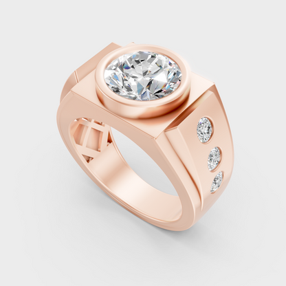 Sleek 14K Rose Gold Men’s Band Featuring A Certified Round Lab Diamond