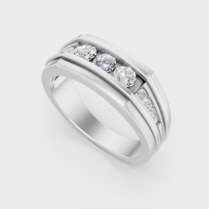 Sleek 18K White Gold Men’s Band Featuring A 0.59Ct Round Lab Diamond
