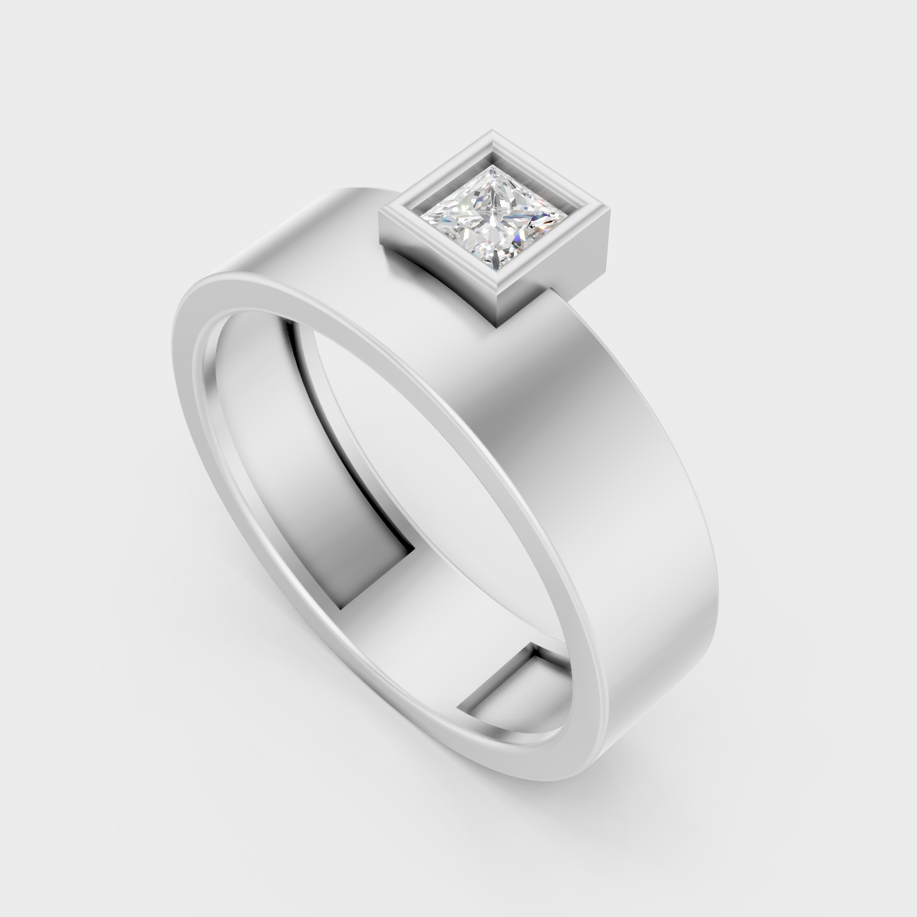 Sleek 18K White Gold Men’s Band Featuring A 0.25Ct Princess Lab Diamond