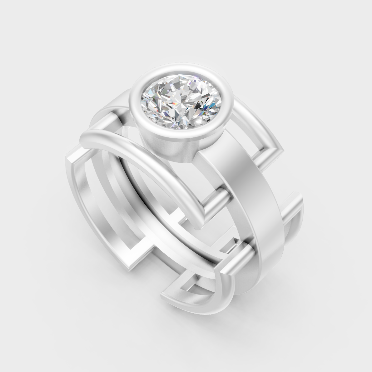 9K White Gold Round-Shaped Lab-Grown Diamond Men’s Ring With Clean Design