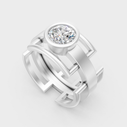 9K White Gold Round-Shaped Lab-Grown Diamond Men’s Ring With Clean Design