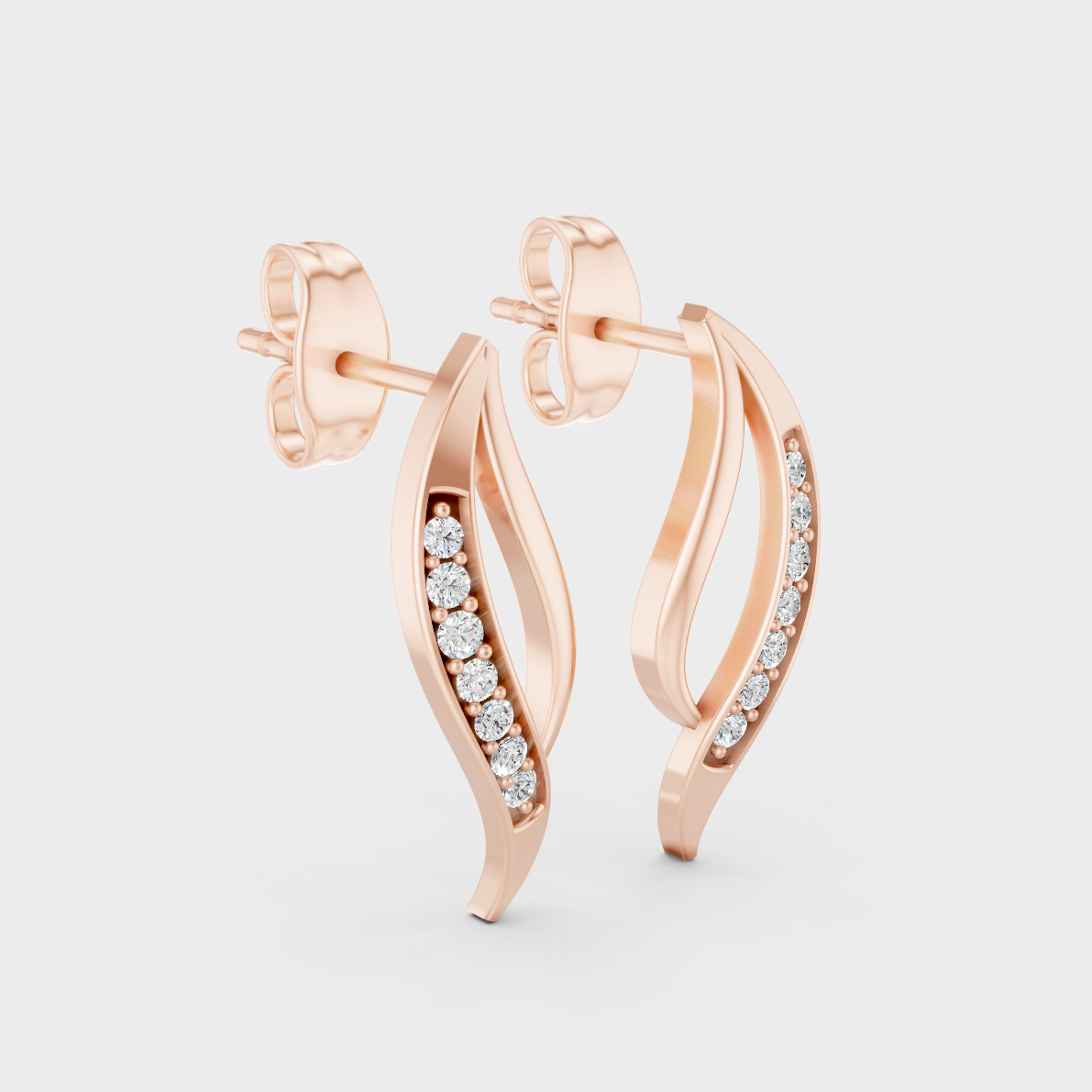 Sleek 14K Rose Gold Studs Featuring Certified 0.07 Carat Each Round Lab Diamonds