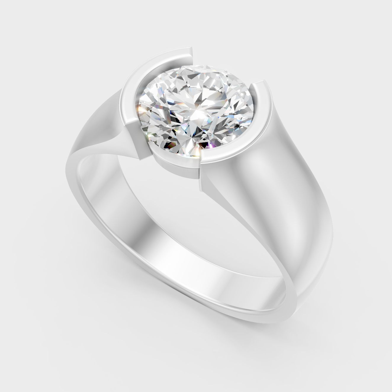 Sleek 18K White Gold Men’s Band Featuring A 1.50Ct Round Lab Diamond