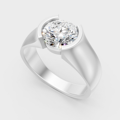 Sleek 18K White Gold Men’s Band Featuring A 1.50Ct Round Lab Diamond