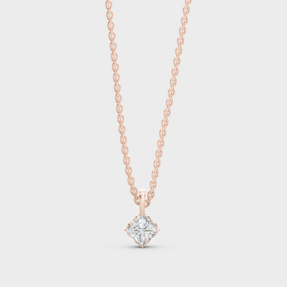 Romantic 18K Rose Gold Necklace With Princess-Cut Lab Diamond