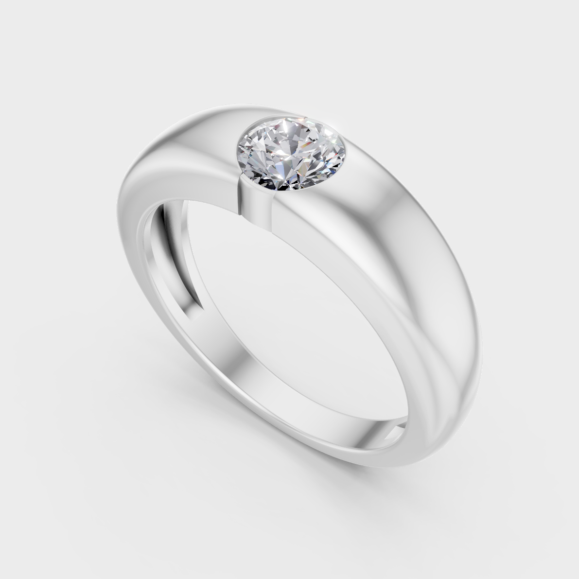 Sleek 18K White Gold Men’s Band Featuring A 0.05Ct Round Lab Diamond