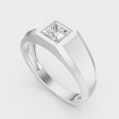 Sleek 18K White Gold Men’s Band Featuring A 0.50Ct Princess Lab Diamond