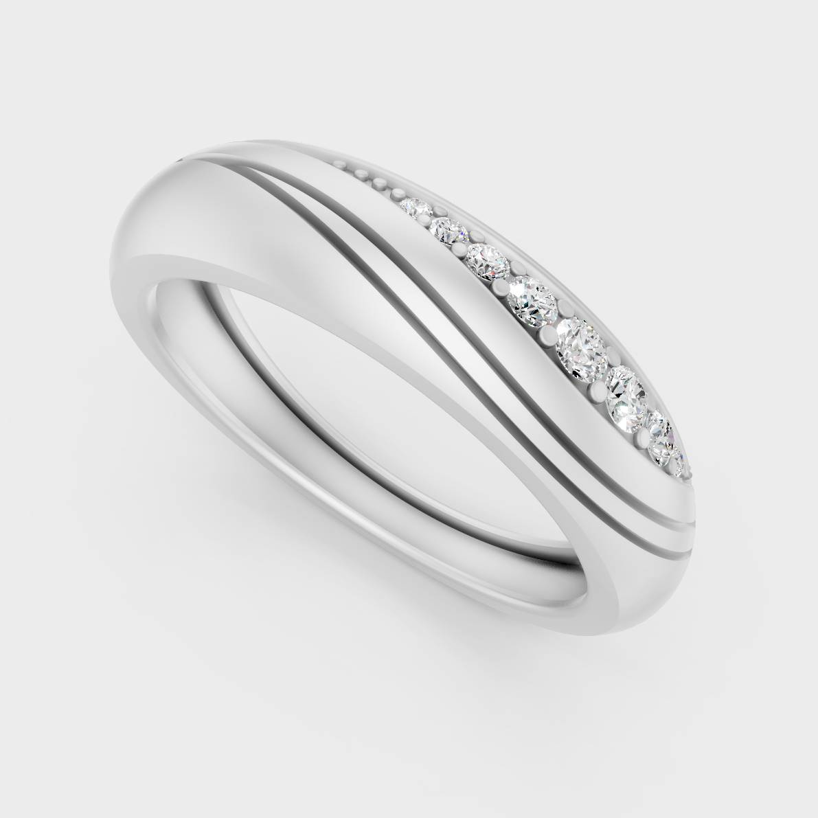Sleek 18K White Gold Men’s Band Featuring A 0.14Ct Round Lab Diamond