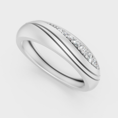 Sleek 18K White Gold Men’s Band Featuring A 0.14Ct Round Lab Diamond