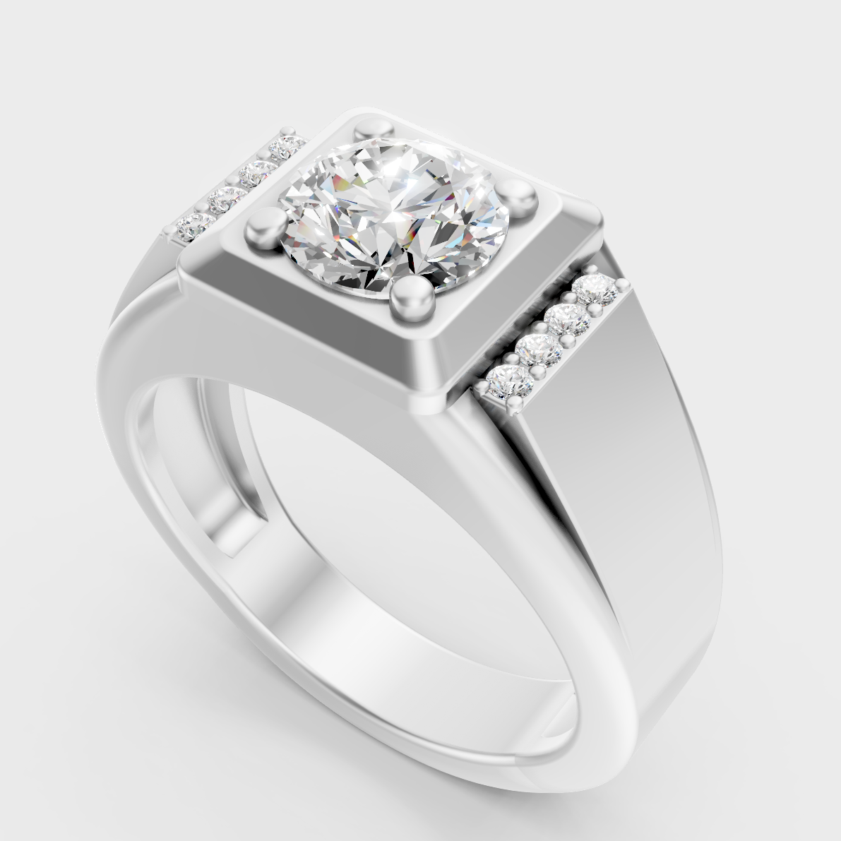 Sleek 18K White Gold Men’s Band Featuring A 1-5Ct Round Lab Diamond