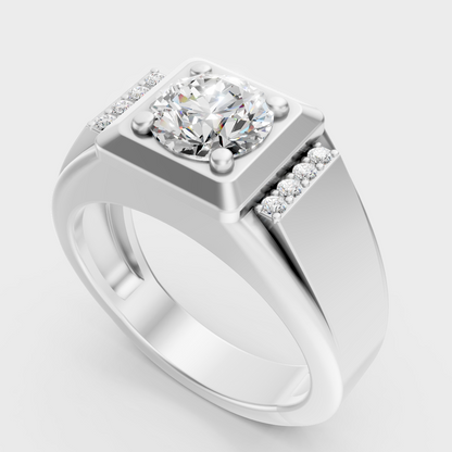 Sleek 18K White Gold Men’s Band Featuring A 1-5Ct Round Lab Diamond