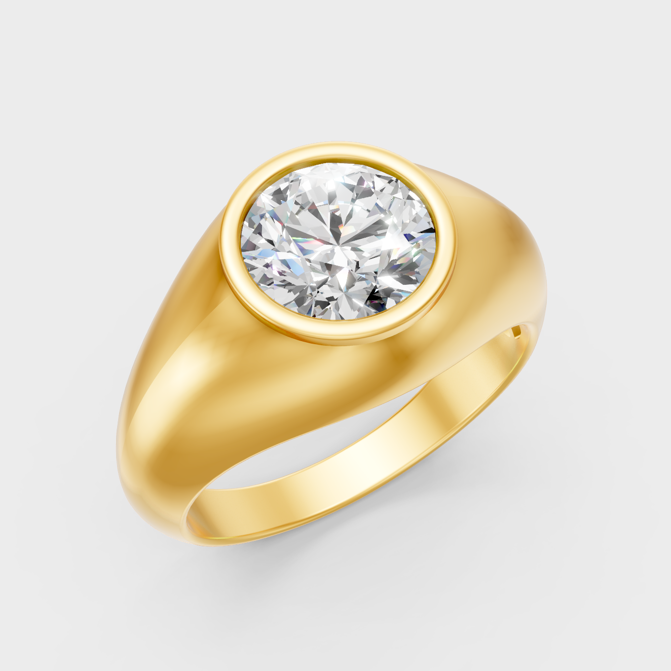 9K Yellow Gold Round-Shaped Lab-Grown Diamond Men’s Ring For Ethical Luxury