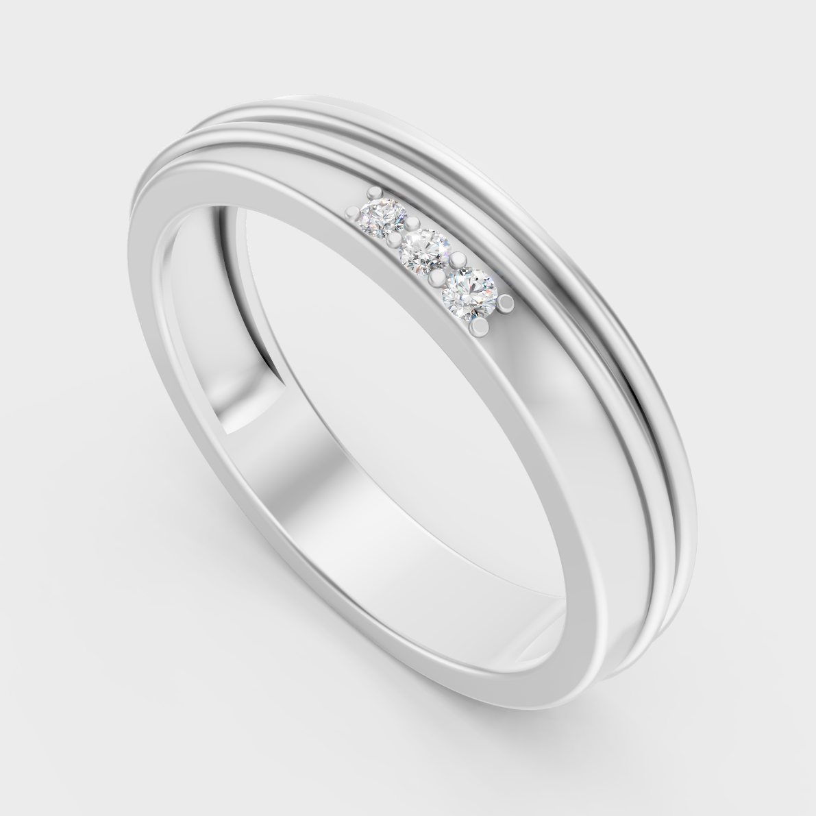 Sleek 18K White Gold Men’s Band Featuring A 0.04Ct Round Lab Diamond
