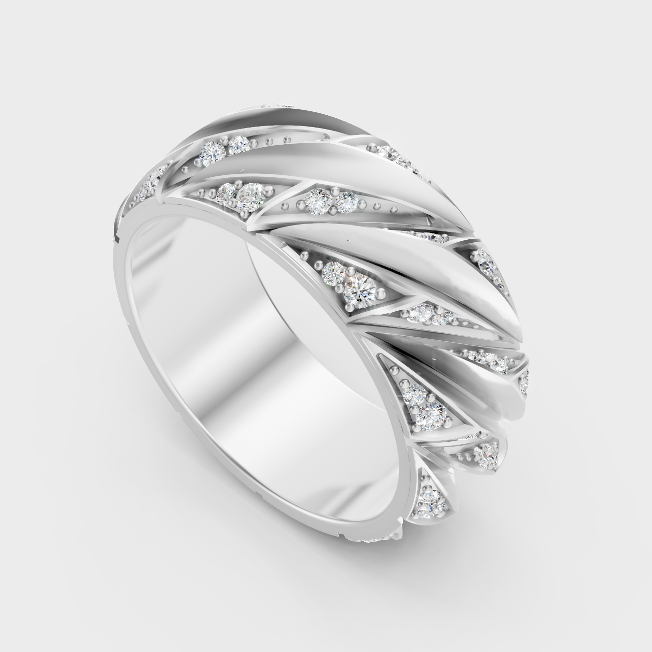 Sleek 18K White Gold Men’s Band Featuring A 0.63Ct Round Lab Diamond