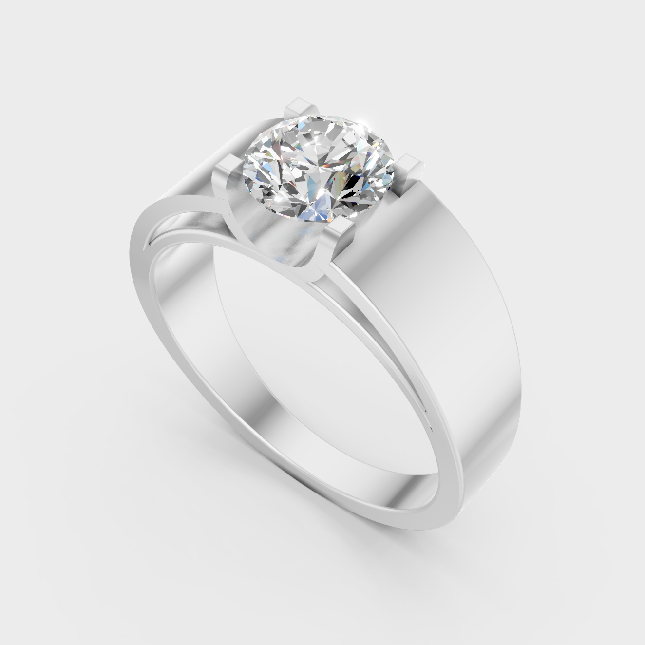 Sleek 18K White Gold Men’s Band Featuring A 0.95Ct Round Lab Diamond