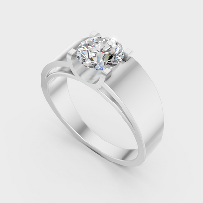 Sleek 18K White Gold Men’s Band Featuring A 0.95Ct Round Lab Diamond