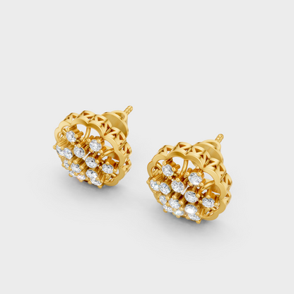 Hallmarked 18K Yellow Gold Stud Earrings With Brilliant Round Lab Diamonds