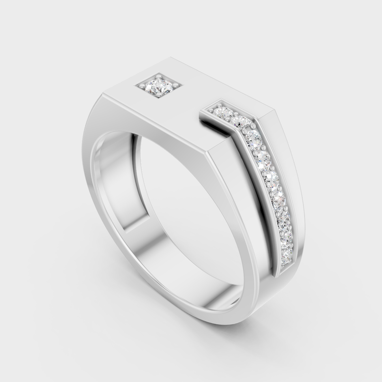 Sleek 18K White Gold Men’s Band Featuring A 0.18Ct Round Lab Diamond