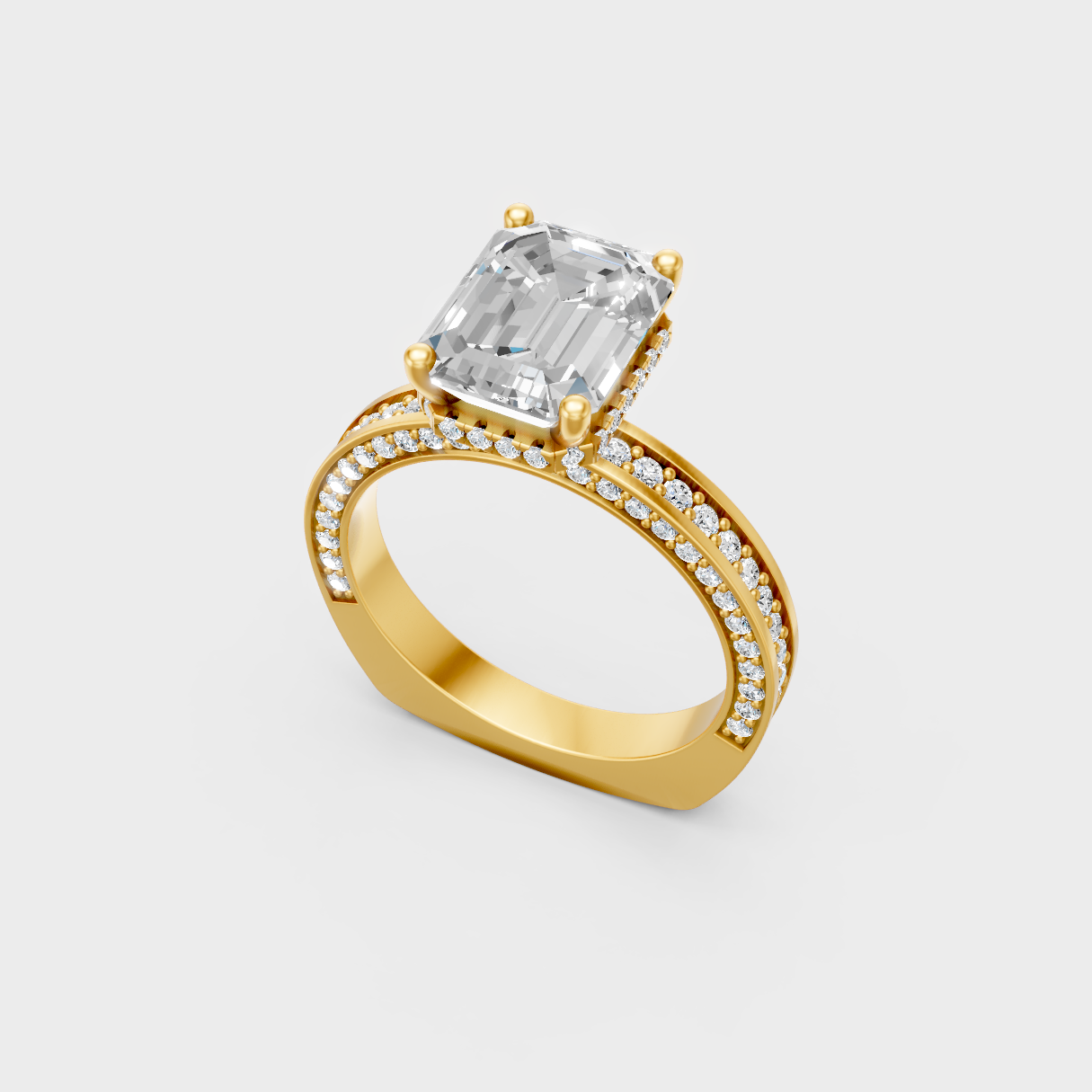 Unique Yellow Gold Hidden Halo Ring Featuring A Certified Emerald Diamond