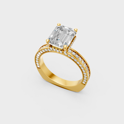 Unique Yellow Gold Hidden Halo Ring Featuring A Certified Emerald Diamond