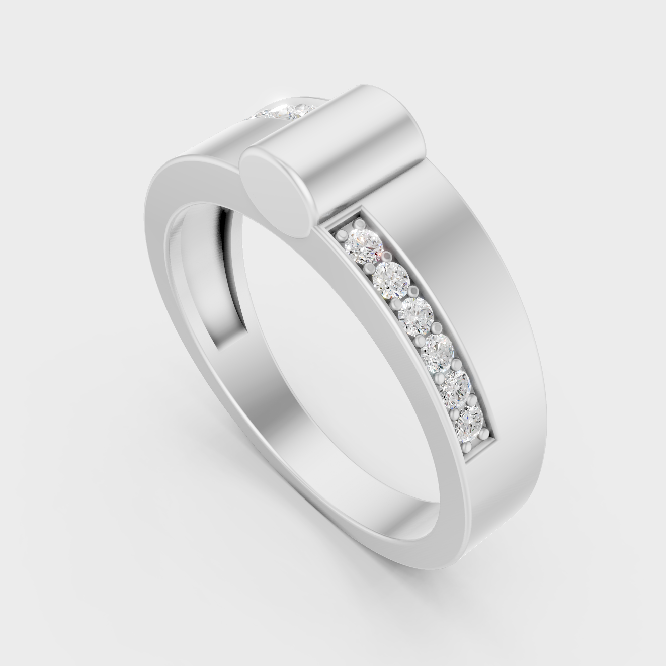 Sleek 18K White Gold Men’s Band Featuring A 0.18Ct Round Lab Diamond