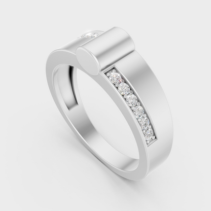 Sleek 18K White Gold Men’s Band Featuring A 0.18Ct Round Lab Diamond