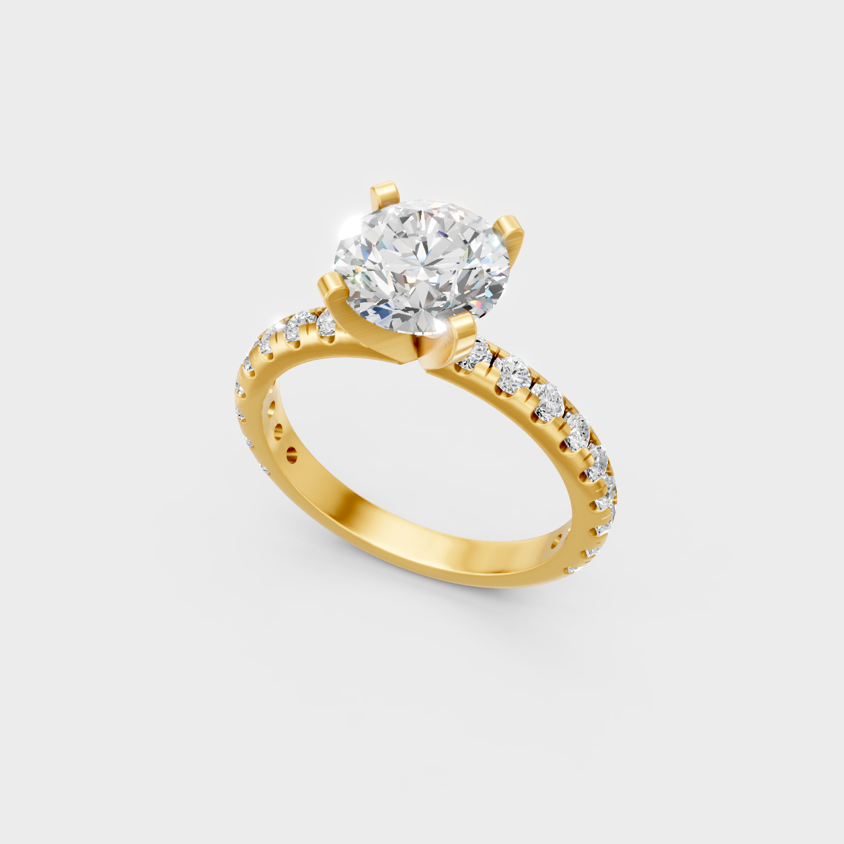Classic 14K Yellow Gold Engagement Ring Featuring A Round Lab Diamond
