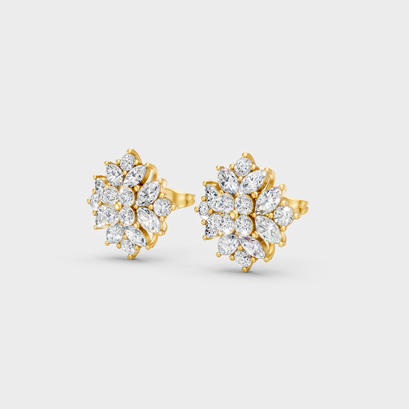 9K Yellow Gold Round And Marquise Lab-Grown Diamond Studs For Ethical Luxury