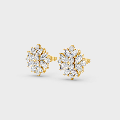 9K Yellow Gold Round And Marquise Lab-Grown Diamond Studs For Ethical Luxury