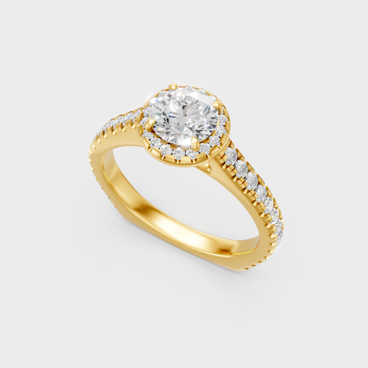 Classic 14K Yellow Gold Engagement Ring Featuring Round Lab Diamond With Halo