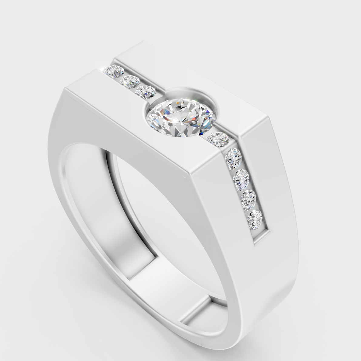 Sleek 18K White Gold Men’s Band Featuring A 0.68Ct Round Lab Diamond