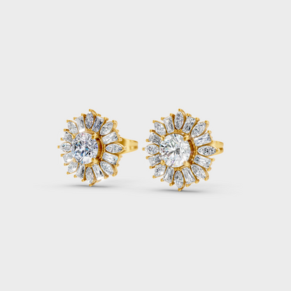 9K Yellow Gold Marquise Round And Baguette Lab-Grown Diamond Studs For Ethical Luxury