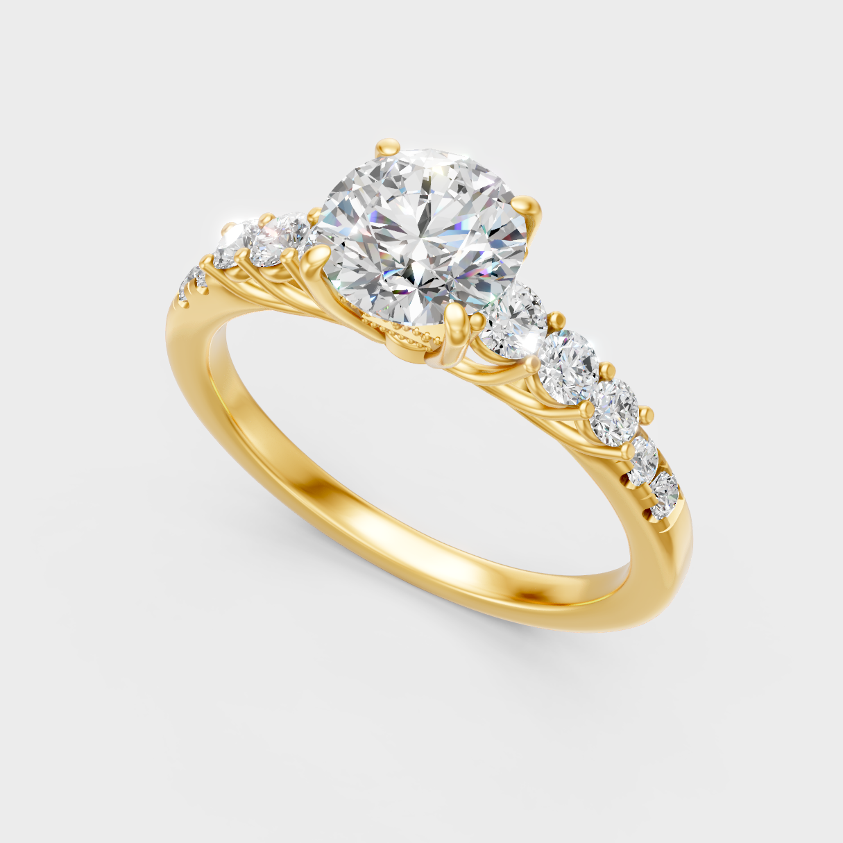 Classic 14K Yellow Gold Engagement Ring Featuring A Round Diamond With Twist Band And Halo