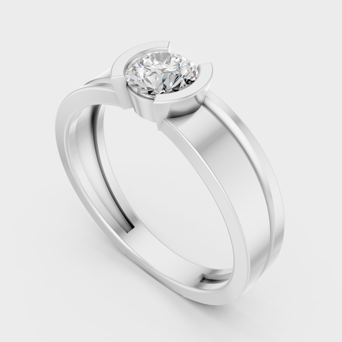 Sleek 18K White Gold Men’s Band Featuring A 0.50Ct Round Lab Diamond