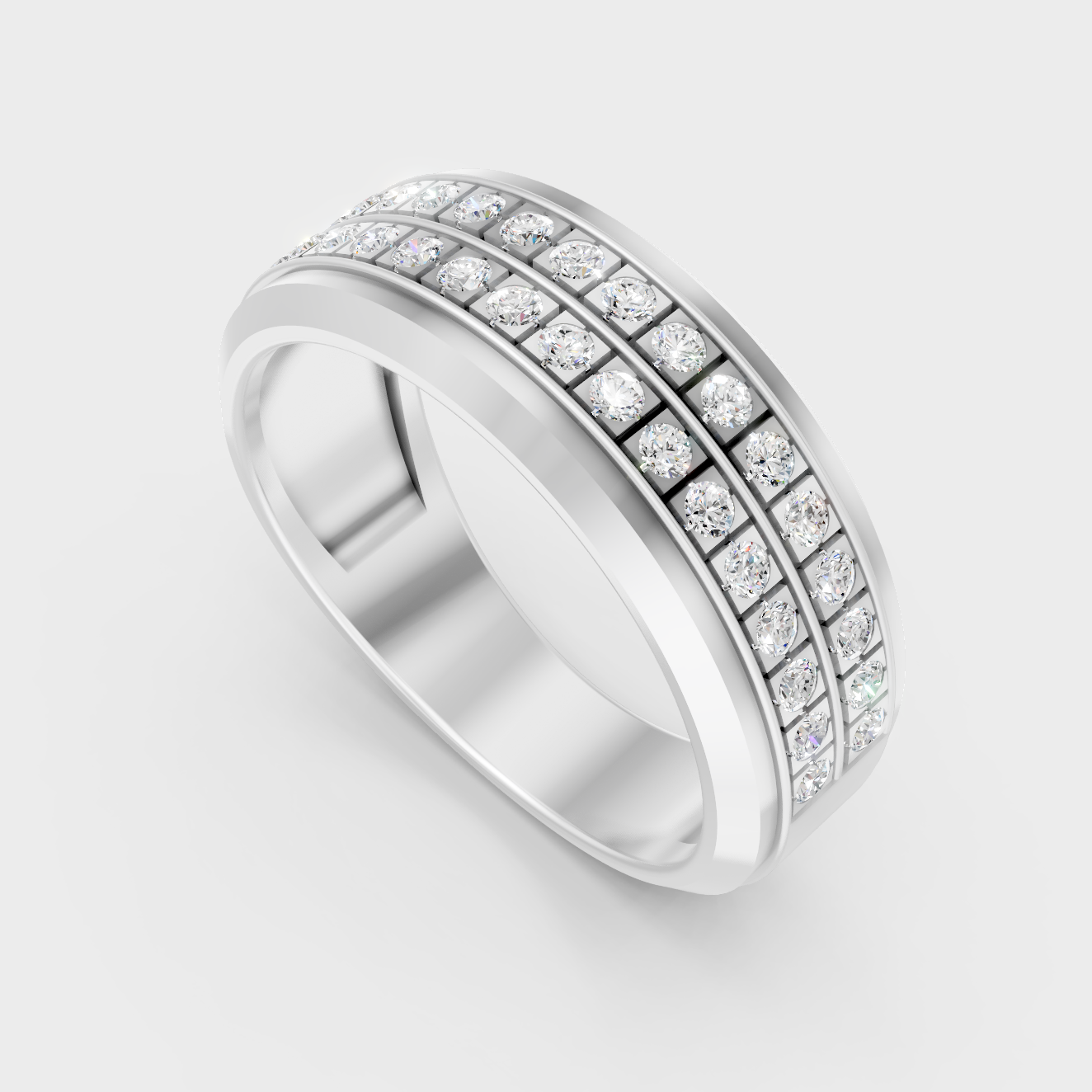 Sleek 18K White Gold Men’s Band Featuring A 0.57Ct Round Lab Diamond