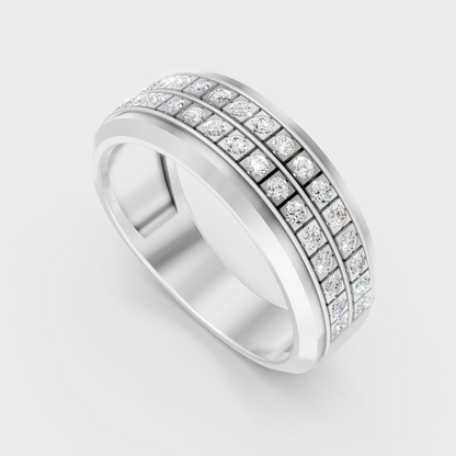 Sleek 18K White Gold Men’s Band Featuring A 0.57Ct Round Lab Diamond