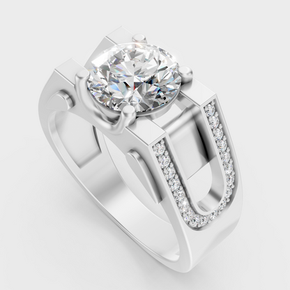 9K White Gold Round-Shaped Lab-Grown Diamond Men’s Ring With Clean Design