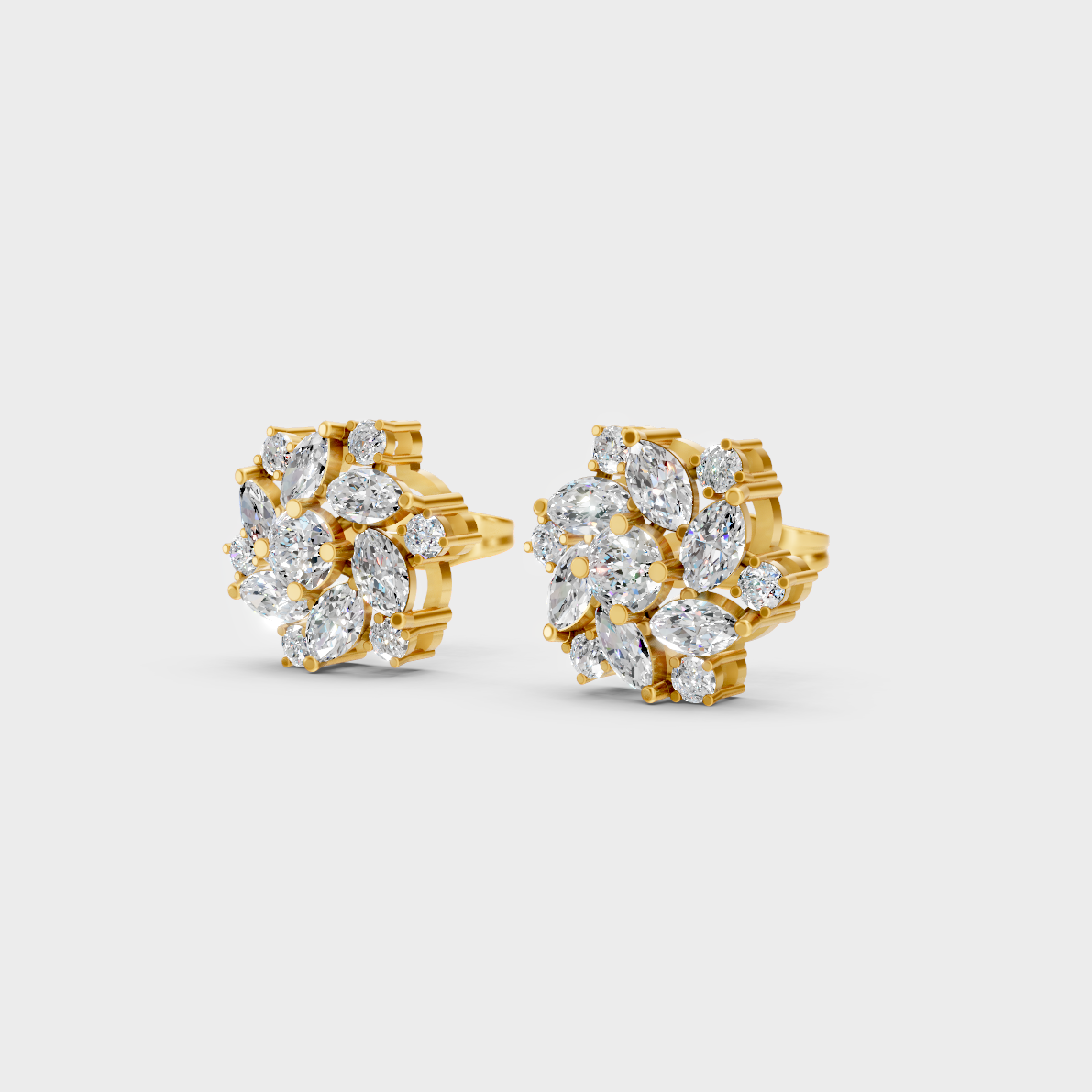 9K Yellow Gold Round And Marquise Lab-Grown Diamond Studs For Ethical Luxury