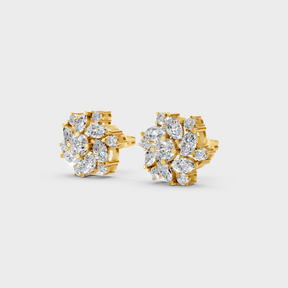 9K Yellow Gold Round And Marquise Lab-Grown Diamond Studs For Ethical Luxury