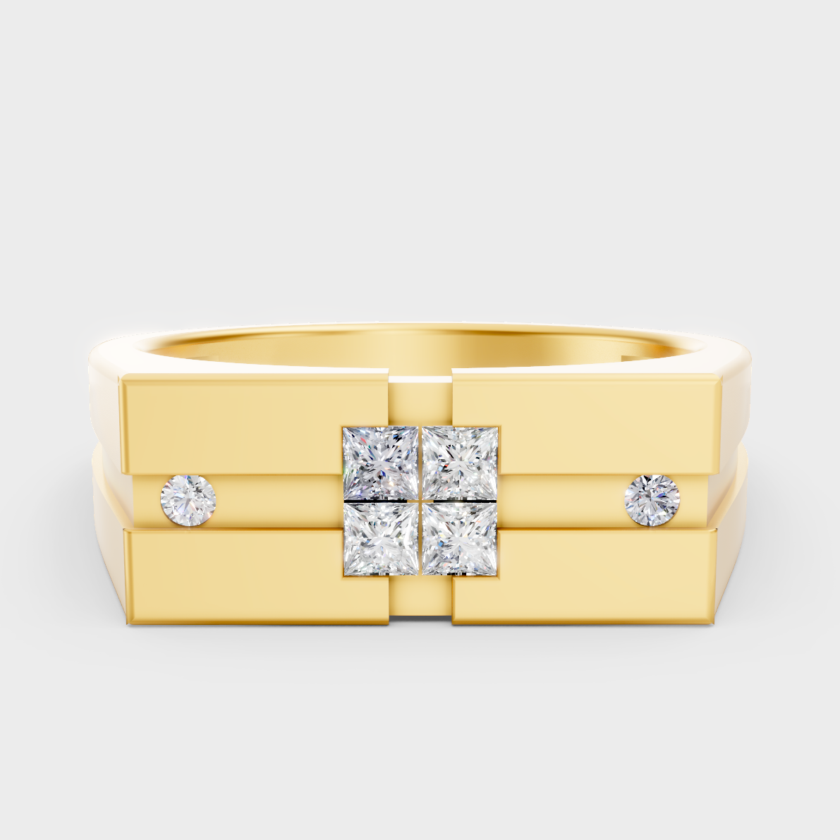 GLI Certified 0.22 Carat Round And Princess-Cut Lab-Grown Diamond Men’s Ring In 18K Yellow Gold