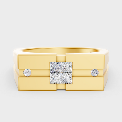 GLI Certified 0.22 Carat Round And Princess-Cut Lab-Grown Diamond Men’s Ring In 18K Yellow Gold